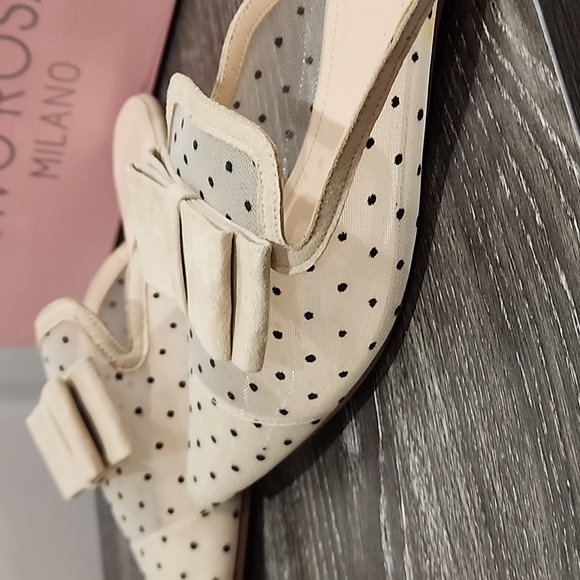 Vivo Rosa Sheer Polka Dot Pointed Toe Bow Mule Slip On Sandals - Picture 3 of 8